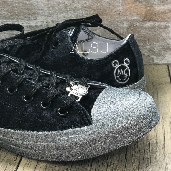 🌿Sale🌿 Conv&Miley Ctas OX Velvet Black Silver Women's Size 6 AUTHENTIC 563722C - Picture 4 of 8